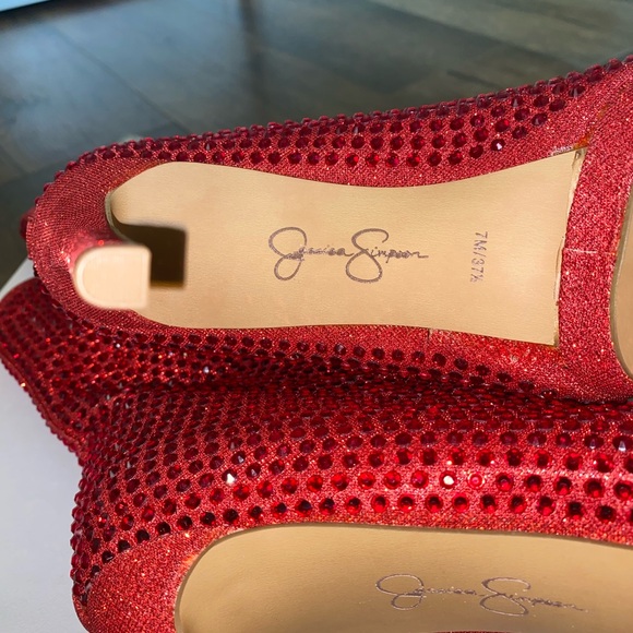 Jessica Simpson Intense Red Glitter Gabor Boots. - Picture 13 of 16